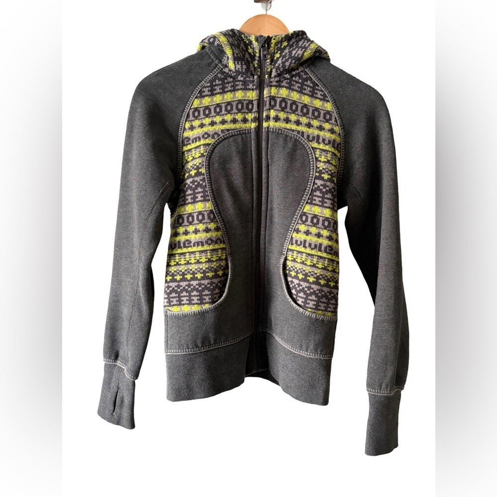 Vintage Lululemon Scuba Hoodie Special Edition Fair Isle Gray & Yellow - Picture 2 of 9